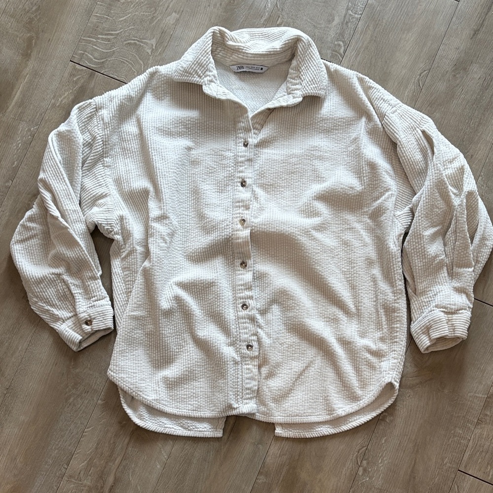 Zara Button Down Shacket Over Sized Shirt XS Collared Ribbed